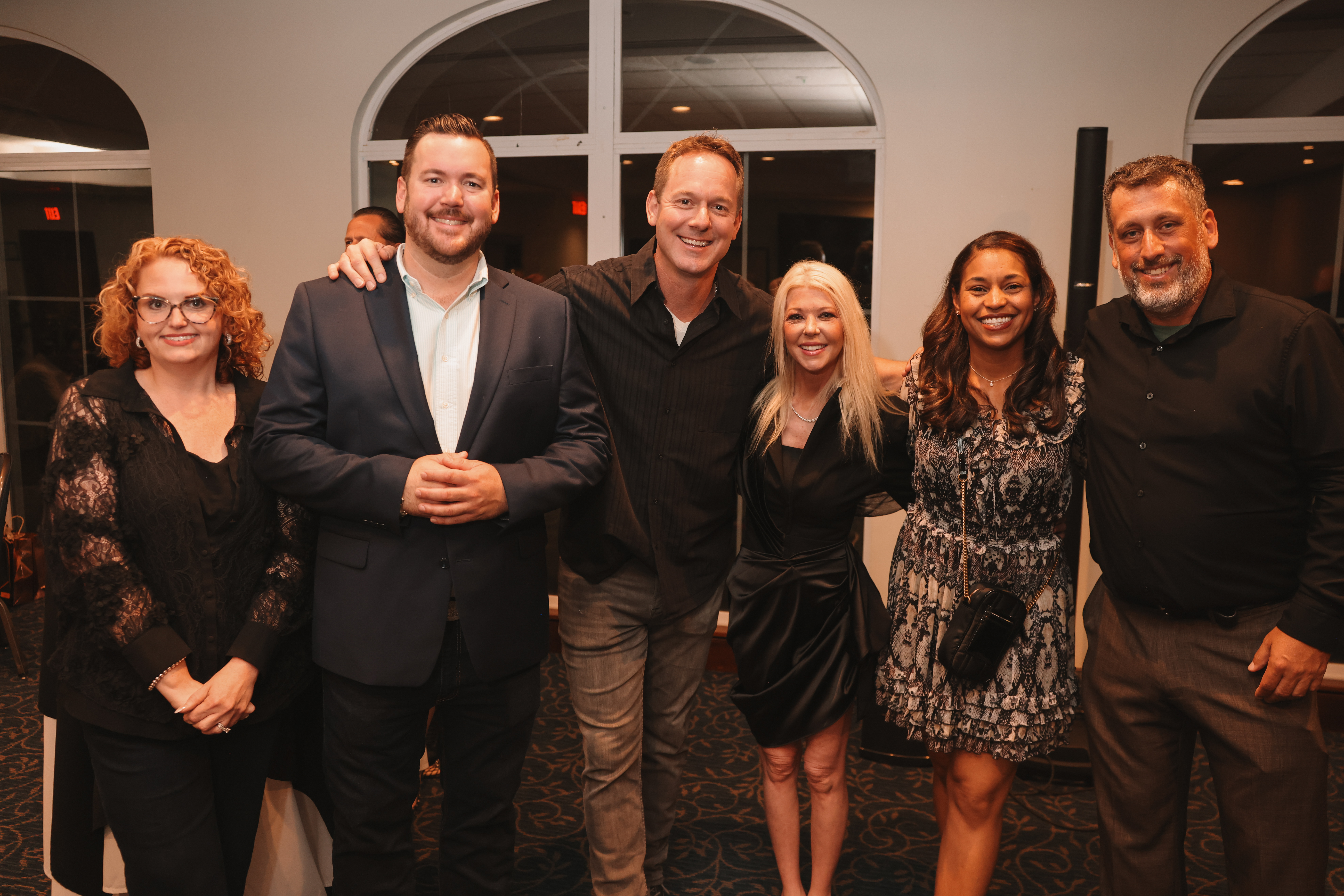 L to R: Jen Powers, Robert Blackmon, Brian Kleinschmidt, Tara Reid, Mika Kleinschmidt, Joe Hamilton